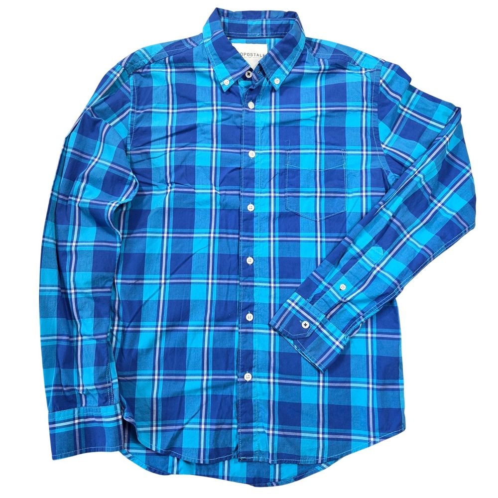 Aeropostale Mens Blue‎ Plaid Long Sleeve Button Down Cotton Shirt Small Preppy